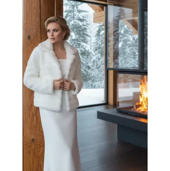 Dámský kožich Prošívaný svatební kožešinový kabát bílý BF-238 Vybraná velikost: L