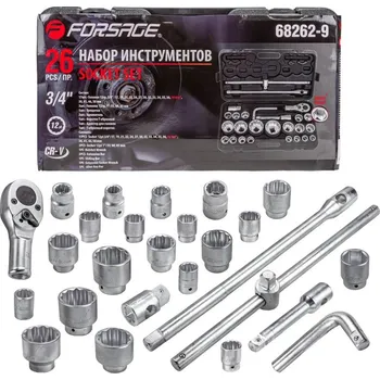 Gola sada Forsage Sada nástrčných hlavic 3/4" 12hranných, 26 ks, v kufříku