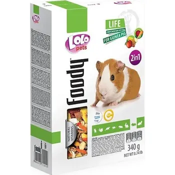 Krmivo pro hlodavce LOLO Foody 2v1 zelen.a ovocné krmivo pro morčata 340g krabička
