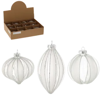 Vánoční ozdoba SKLENĚNÁ KOULE - PRŮHLEDNÁ ZDOBENÁ SMĚS VZORŮ rozbalení=12ks *4884