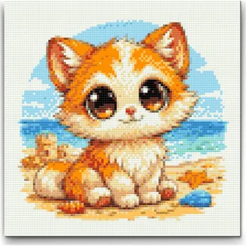 Diamantové malování Diamantové malování - Kočička s velkýma očima Velikost: 30x30cm, Rámování: Pouze srolované plátno, Diamanty: Kulaté