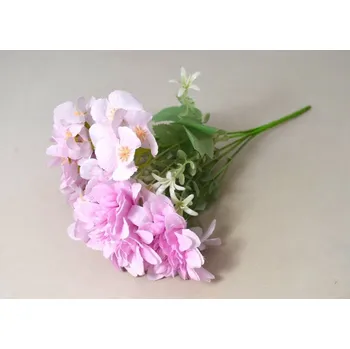 umělá květina Kytice hortenzie+jiřina 6 květů 32 cm fialová