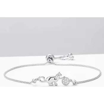 Náramek Éternelle Náramek se zirkony Kitty - kočka NR2121-BP2222 Stříbrná Nastavitelná