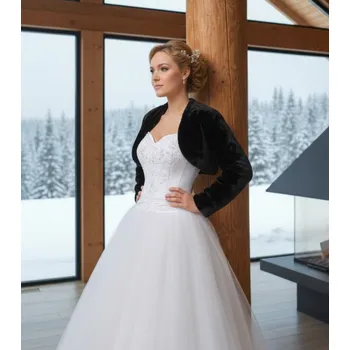 Dámský kožich Plyšové bolerko s dlouhým rukávem - černé: BF-18 Vybraná velikost: L