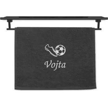 Ručník Malý ručník se jménem NA PŘÁNÍ tmavě šedý 30x50 Kopačka a míč
