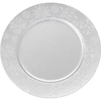 Talíř KULATÝ TALÍŘ 33 x 33 x 2 CM SE VZOREM SNĚHOVÝCH VLOČEK STŘÍBRNÝ balení=6 ks *8625