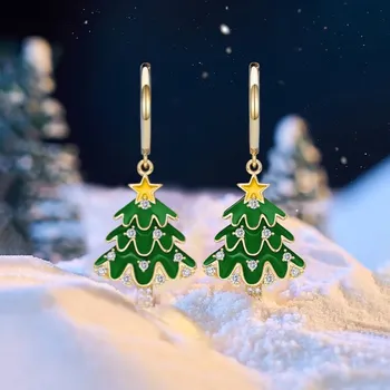 Náušnice Éternelle Vánoční náušnice se zirkony Vánoční stromeček E1402-XMLE001933 Zlatá