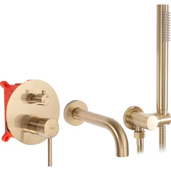 Vodovodní baterie Rea Lungo, podomítková vanová baterie + Box, zlatá matná, REA-B7503