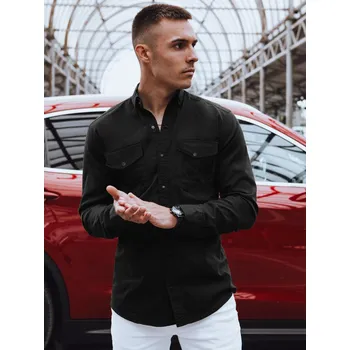 Pánská košile Značkové džínová košile pánská DX2576 - Černá XXL Barva: Černá, Velikost: 2XL