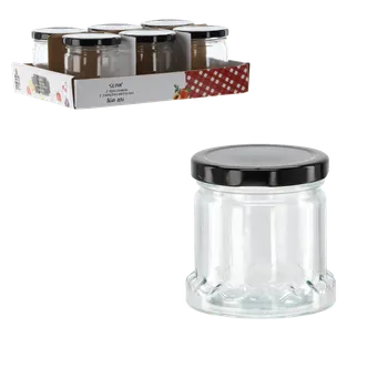 Sklenice SKLENICE 160 ML S RELIÉFNÍM POTISKEM A ČERNÝM KOVOVÝM UZÁVĚREM balení = 6 ks *2479