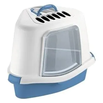 Toaleta pro kočku Stefanplast Sprint Corner Plus krytá rohová toaleta s filtrem nebesky modro - bílá 40 × 56 × 40 cm