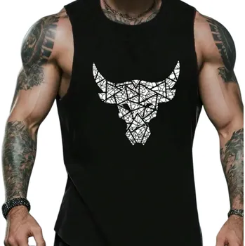 Pánské tílko Pánské tílko jednobarevné s kulatým výstřihem O Potisk býka Polyester Lehký sportovní top na léto pro volný čas fitness černá M