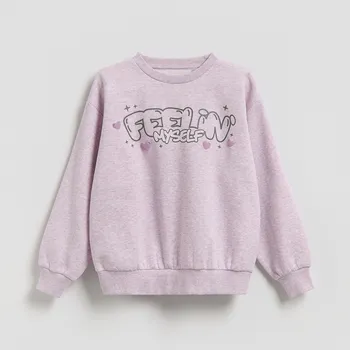 Dětská móda Reserved - Volná mikina s nápisem - levandulová - 878HV-04M - 878HV-04M-122