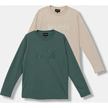 Chlapecké tričko Dětské bavlněné tričko s dlouhým rukávem Emporio Armani 2-pack EB000726.AF16162 béžová 80X, vel. 176