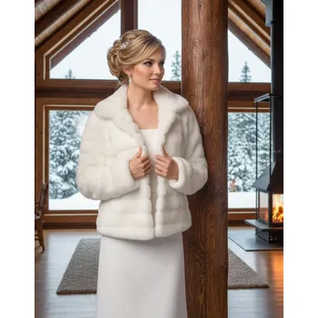 Prošívaný svatební kožešinový kabátek ivory BF-238 Vybraná velikost: 5XL