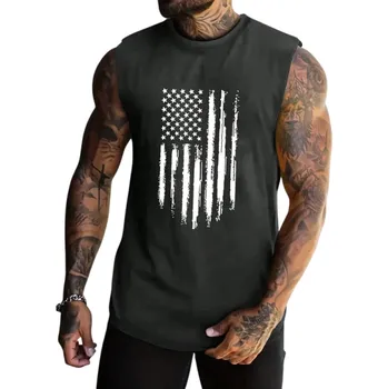 Pánské tílko Pánské tílko s kulatým výstřihem O Potisk americké vlajky Polyester Lehký letní top na sport volný čas město šedá M