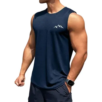 Pánské tílko Pánské tílko jednobarevné s kulatým výstřihem O Potisk hory Polyester Lehký letní top na sport volný čas příroda tmavě modrá L