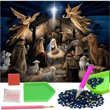 Obraz DIAMANTOVÁ MOZAIKA Diamantová výšivka Diamond Painting STAJENKA V NOCI PASTERKA