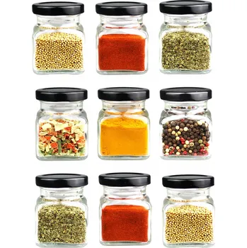 Sklenice 9x skleněné nádoby sklenice na koření 120 ml s černým víčkem fi 53