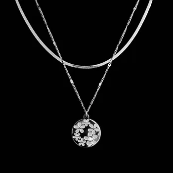 Náhrdelník Dvojitý náhrdelník „Květinový kruh“ z chirurgické oceli zdobený krystalem č. 1790