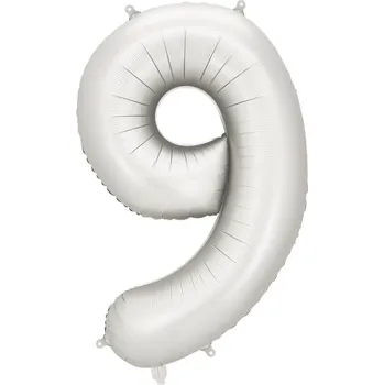 PartyDeco Fóliové číslo 9 stříbrné saténové, 86 cm