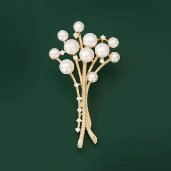 Brož Éternelle Luxusní perlová brož Antonella - sladkovodní perly B7304-LXT0788H Zlatá Bílá