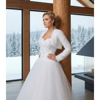 Dámský kožich Plyšové svatební bolerko s dlouhým rukávem bílé BF-18 Vybraná velikost: 6XL