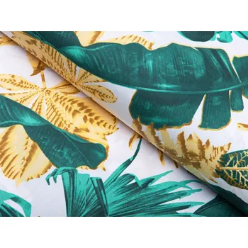 Bavlněná látka/plátno Sandra SA-245 Zelené a zlaté tropické listy - šířka 220 cm