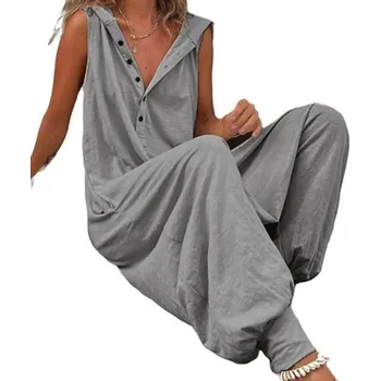 Dámský overall Dámský overal Jednobarevný model Široké kalhoty Široká ramínka Knoflíkové zapínání Výstřih do V 95% polyester 5% spandex světle šedá XXL
