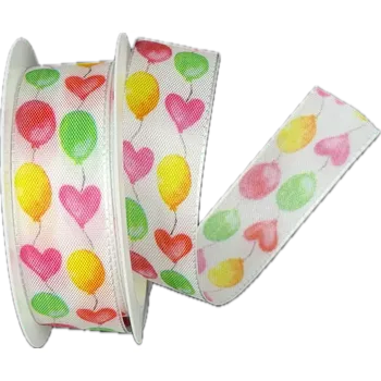 Stuha Stuha narozeninová Balloons & Hearts taftová 25mm x 2m (12,-Kč/m) (Stuha narozeninová, taftová, jednostranný potisk)