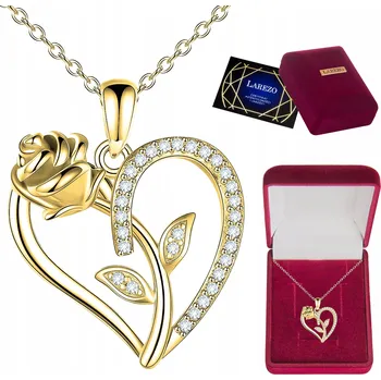 Náhrdelník Zlatý náhrdelník Srdce s Růží a zirkony stříbro 925