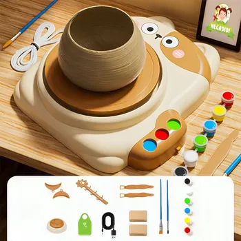 kreativní sada KREATIVNÍ SADA PRO DĚTI HRNČÍŘSKÝ KRUH BARVY HLÍNA VE TVARU KOČKY