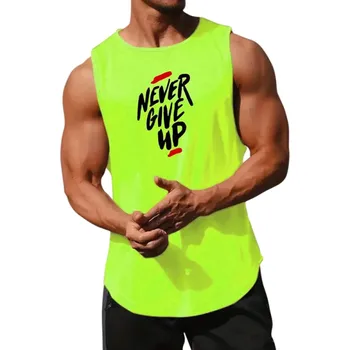 Pánské tílko Pánské tílko s kulatým výstřihem O Nápis Never Give Up Polyester Lehký sportovní top na fitness trénink volný čas zelená L