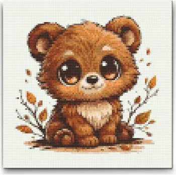 Diamantové malování Diamantové malování - Medvídek s velkýma očima Velikost: 50x50cm, Rámování: Pouze srolované plátno, Diamanty: Kulaté