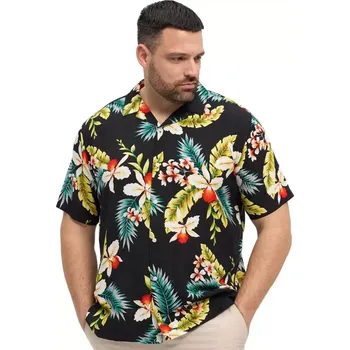 Pánská košile Velká pánská vzorovaná havajská košile s krátkým rukávem North Latitude 51147 černá (5XL)