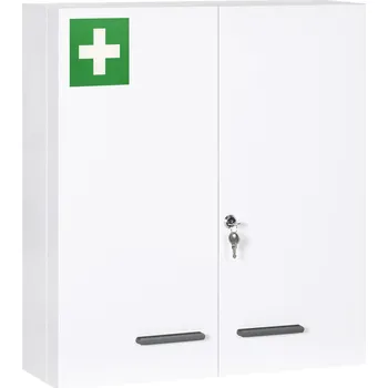 Lékárnička kleankin lékárnička dvoudveřová se 6 policemi, lékárnička k montáži na stěnu z oceli v bílé barvě 55x18x60cm na léky a pečující přípravky | Aosom.de