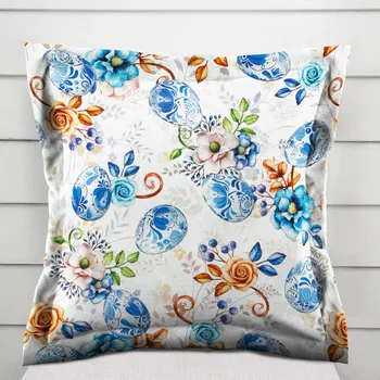 Povlak na polštářek Dekorační povlak na polštář s lemem Leona LN-114 Modré kraslice 40 x 40 cm