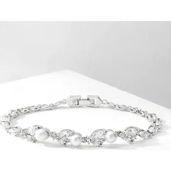 Náramek Éternelle Náramek s perlou a Swarovski Elements Barbara NR-BP1029 Stříbrná 18 cm