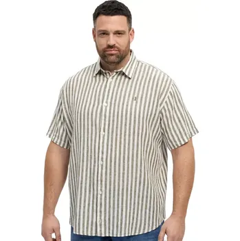 Pánská košile Velká pánská pruhovaná košile s krátkým rukávem s lnem North Latitude 51308-0670 béžová (6XL)