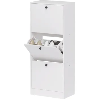 Botník HOMCOM Botník, botník, 3 výklopné přihrádky, nastavitelný, dřevotříska, bílý