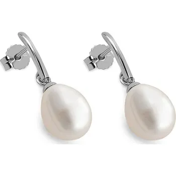 Náušnice Zlaté visící náušnice s bílými perlami 8 mm v bílém zlatě, 14K IZ27329A + dárkové balení LUXUS zdarma