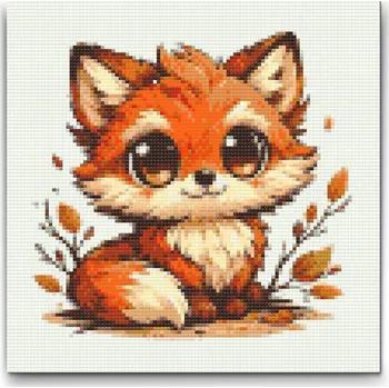 Diamantové malování Diamantové malování - Liška s velkýma očima Velikost: 30x30cm, Rámování: Pouze srolované plátno, Diamanty: Kulaté