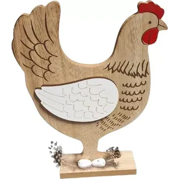 Velikonoční dekorace Slepice dřevo na podstavci 21 cm přírodní (velikonoční dekorace)