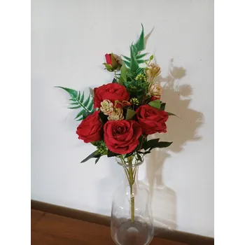 umělá květina Kytice růží, ležatá, 43 cm, červená