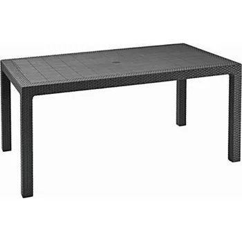 Zahradní stůl Zahradní plastový obdélníkový stůl s otvorem na slunečník, imitace ratanu, antracit, 161x95 cm