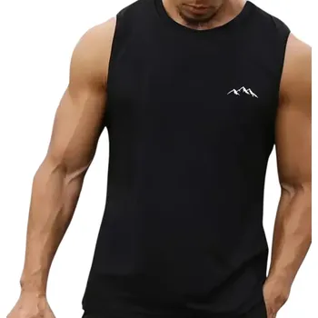 Pánské tílko Pánské tílko jednobarevné s kulatým výstřihem O Potisk hory Polyester Lehký letní top na sport volný čas příroda černá S