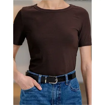 Dámské oblečení Sinsay - Bavlněné tričko Basic - hnědá - 647EU-88X - 647EU-88X-XS