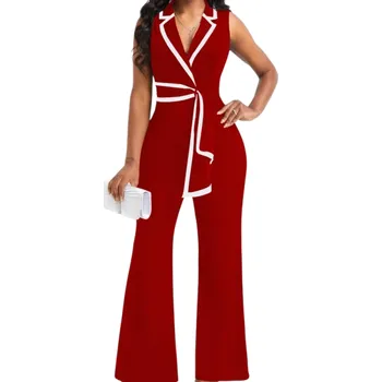 Dámské oblečení Dámský overal Jednobarevný model Široké kalhoty Široká ramínka Límeček Zavazování kolem pasu Výstřih do V Polyester Spandex červená S