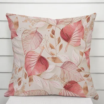 Povlak na polštářek Dekorační povlak na polštář Leona LN-172 Růžovo-vínové listy na režném 30 x 50 cm