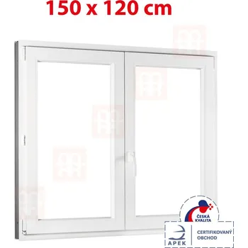 Okno Plastové okno 150x120 cm (1500x1200mm) dvoukřídlé bez sloupku pravé bílé TROJSKLO Trocal